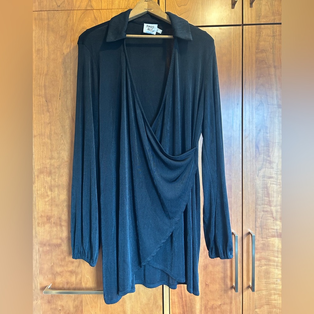 Princess Polly Black Dress Sexy Collar Size 12 Mini Wrap